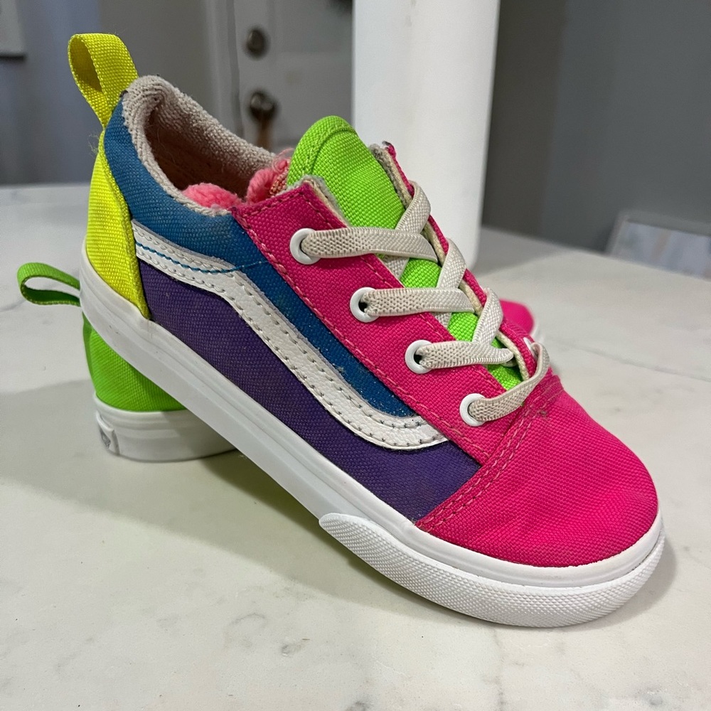 Kids Vans Slip On Neon/Color Block Sneaker/Shoe Sz 10 No Tie Child/Toddler